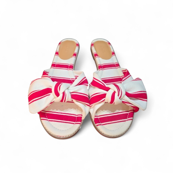 J Crew Red & White Stripe Knot‎ Slide Cotton Sandals Women's 11 Nautical Casual - Picture 1 of 6